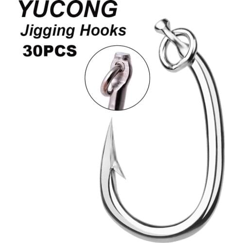 YUCONG 30PCS Alloy Steel Jigging Hooks 10/0-16/0# Sea Fishing Hooks Tuna Fishhooks Barbed Single Hooks Anti-rust Pesca Tackle