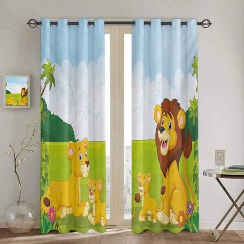 Bedroom Kitchen Curtain Child Window Curtain Cartoon Style Lion Family Forest Savannah Curtains for Living Room Decorative Items