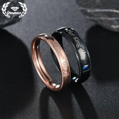 Diamon New Zircon Ring Personal Fashion Design Couple Lovers King and Queen Man For Women Engagement Jewelry Gift