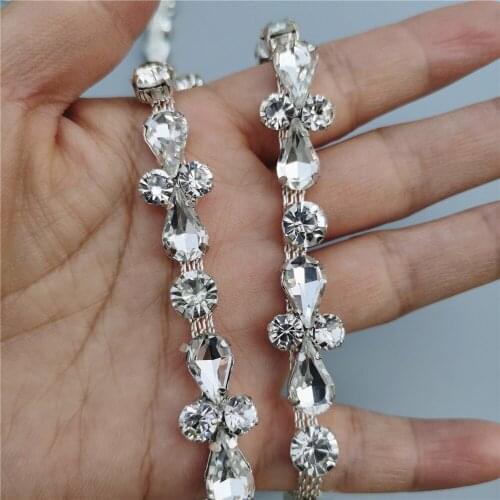30cm Rhinestone Crystal Chain Bling Diamante Lace Diamond Trim Ribbon Necklace Applique Gem Sparkle Wedding Dress 0.47" Width