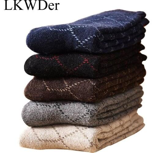 LKWDer 5pairs Funny Colorful Men Socks Vintage Striped Totem Teenager Wool Blend Warm Winter Socks Men Suit Business Socks Women