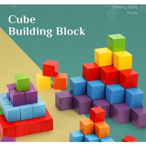 50pcs/100pcs Cubes Building Blocks Wooden 3D Model Block Wood Toy Colorful Baby Shape Color Learning Christmas Toy for Children