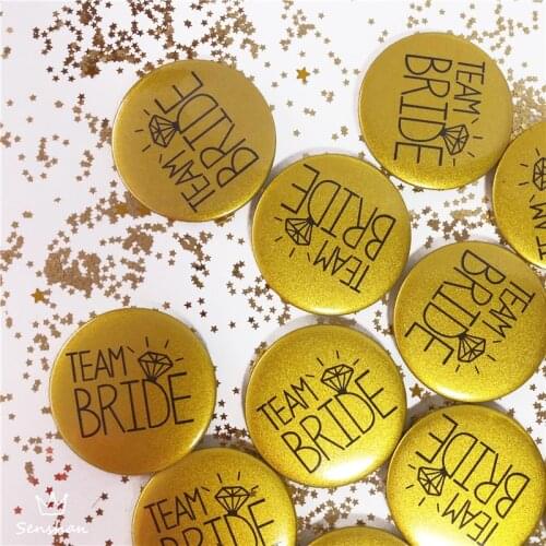6Pcs Flash Gold Hen Party Bride To Be Badge Team Bride Badge Bridesmaid Decoration Bachelor Party Wedding Party Supplies TB04