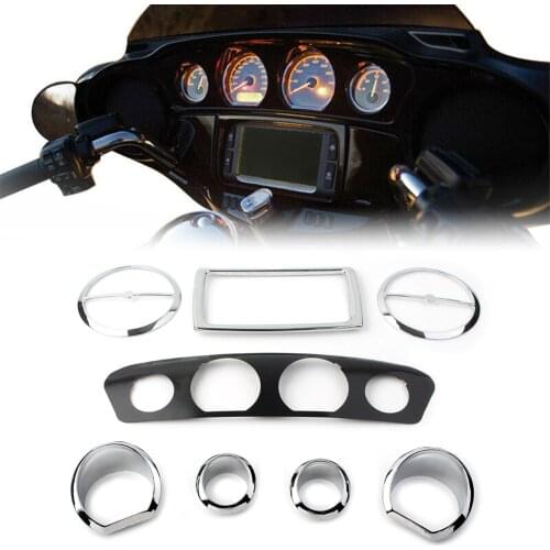 8pcs Chrome Motorcycle Gauge Bezel Trim Mount Plate For Harley Touring Electra Glide 2014 2015 2016 2017 2018 2019 2020