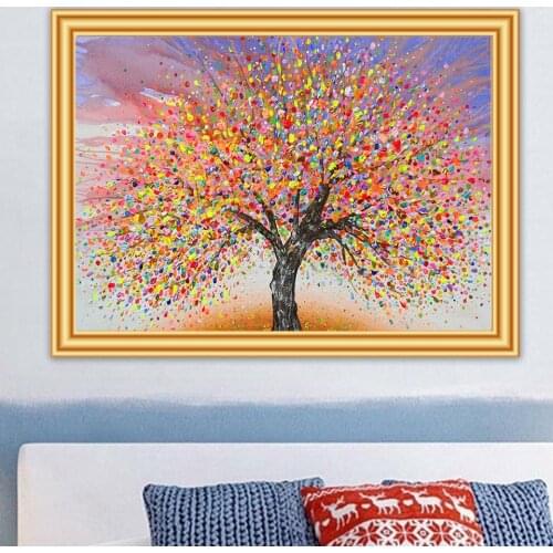 DIY 5D Diamond Painting Colourful Tree Cross stitch Kit Full Diamond Embroidery Landscape Mosaic Picture Art Rhinestone Decor