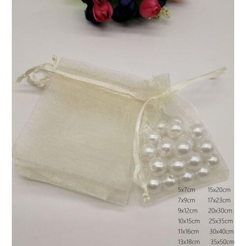 Beige Organza Bag Drawstring Pouch Bag Jewelry Box Gift For Earring/Necklace/Ring/Jewelry Display Packaging Bags Organizer Diy