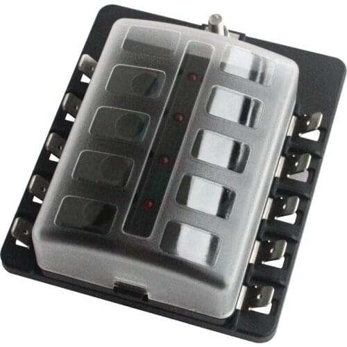 30A 12V~32V Circuit 10 Way ATC ATO Blade Fuse Block Holder Box with LED Warning Light for Car Boat Marine Truck + 40 Stickers