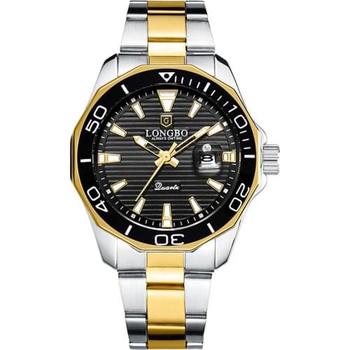LONGBO Top Brand Mens Luminous Casual Quartz Business Watch Calendar Full Stainless Steel Belt Business Waterproof Explosion