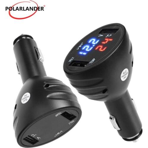 Display Meter Digital LED Cigarette Lighter Temperature Meter dual USB Car charger 3in1 12V/24V 2.1A