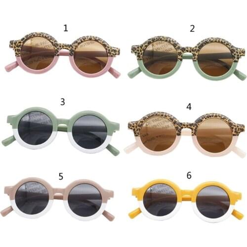 Children Boy Girl Cute Leopard Double Color Cartoon Shape Round Sunglasses Kids Vintage Sunglasses UV400 Protection Classic