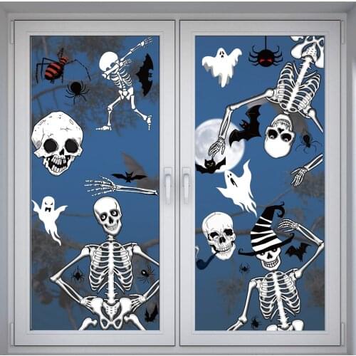 Halloween Window Electrostatic Stickers Double-sided Cartoon Pumpkin Skull Window Wall Stickers Halloween Room Party Decoration