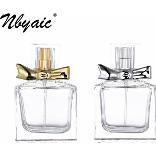 Nbyaic Bowknot perfume bottle 30mlportable high-end glass bottle small square bottle detachable perfume spray empty bottle 1pcs