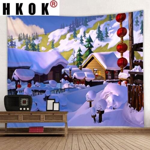 HKOK Cartoon Snowman lantern Tapestry Hanging Covering Rugs Background Cloth Beach Mat Blanket Bedroom Living Room Home Decor