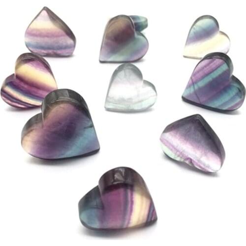Hot sale natural healing crystal stones rainbow fluorite love heart carving for decoration gift