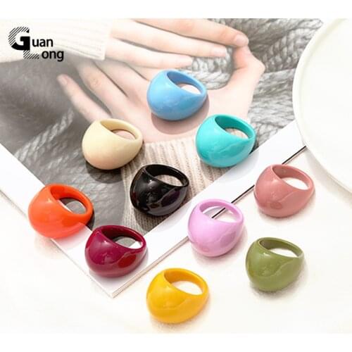GuanLong 2021 New Large Cute Acrylic Rings For Girls Colorful Resin Finger Rings For Women Minimalist Multicolor Fashion Ring