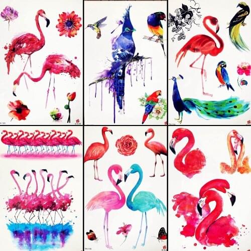 Red Flamingos Temporary Tattoo Women Arm Stickers Girls Back Makeup Flash Tattoo Birds Body Art Drawing Water Transfer DIY Tatto