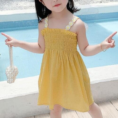 Summer dress Kids Sleeveless Dress Solid Color Flower Decoration Children Girls Butterfly Decoration Dress Baby Girls Clothes