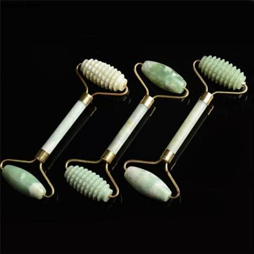 Double Head Massage Roller Natural Rose Crystal Quartz Jade Stone Anti Cellulite Wrinkle Facial Body Beauty Health Tool Green