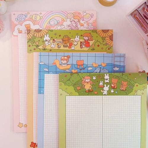 Kawaii Cute Diary Paper Lined Notebook Vintage Retro Notepad for Kids Korean Stationery Notebook Bookmarks Stationery Gift