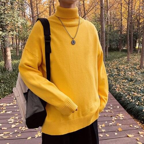 Man Pullovers Mens Solid Color Winter Sweater 2021 New Woman Loose Fashion Turtleneck Sweater Korean Streetwear