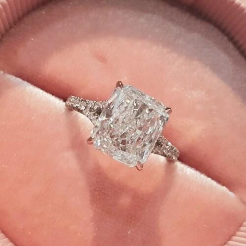 RandH 2.7 Carat 9*7mm DEF Color Split Shank Elongated Radiant Cut Moissanite Full Set Engagement Wedding Ring 14K Pure Gold