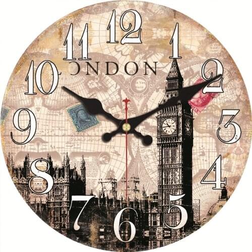 Wall Clock Silent Paris French Stylish Non -Ticking Silent Round Wall Clock 16 Inch New York City Street Vintage Large Clock