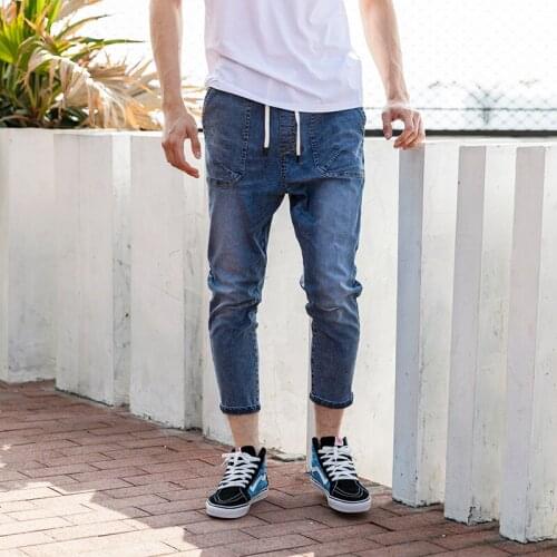 2021 Spring Autumn New Mens Blue Cotton Jeans Cotton Lace Elastic Waist Denim Pants Male Brand clothing Trousers M-3xl