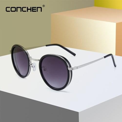 CONCHEN 2019 Metal Round Sunglasses Men Women Fashion Sun Glasses Brand Designer Retro Frame Vintage High Quality Gafas De Sol