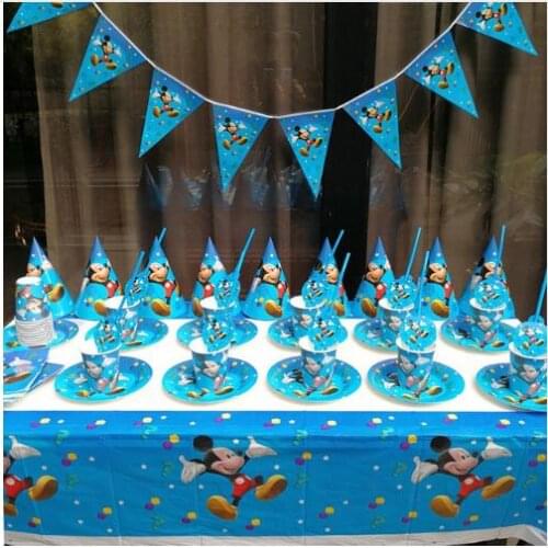 162Pcs/Lot Cartoon Disney Mickey Mouse Theme Disposable Cup Plate Birthday Party Decoration Tableware Supplies For Kid