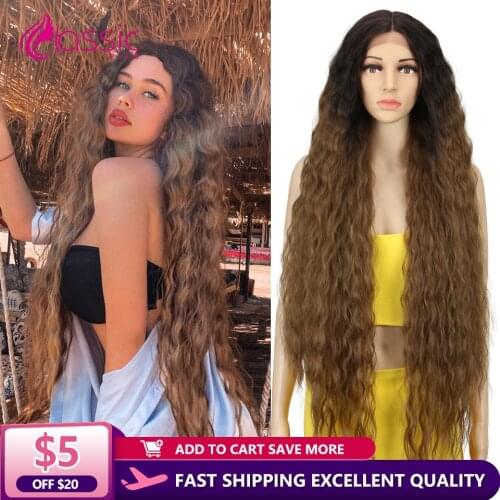 Classic Plus 42inches Long Wavy Synthetic Wigs Simulated Scalp Wig 130% Density Wigs (Simulated Lace Scalp, QTASHPU)