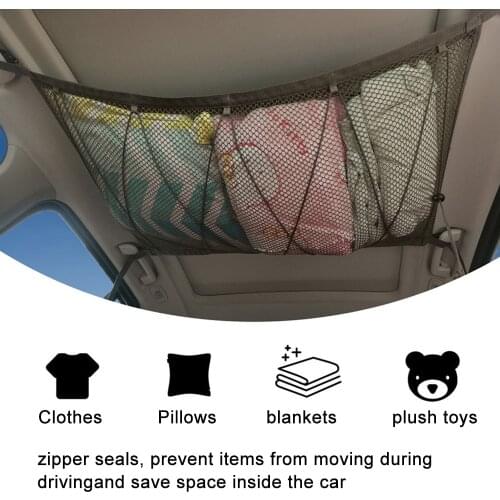 Portable Car Ceiling Storage Net Pocket Roof Interior Cargo Net Bag Car Trunk Storage Pouch Sundries Storage Organizer