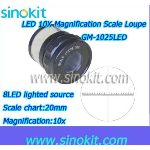 Professional 8 piecesLED with Scale chart Jewelry 10x Loupe - GM-1025LED