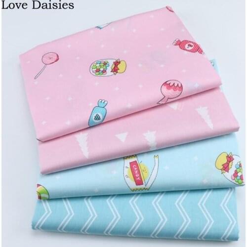 100% cotton twill cloth PINK BLUE cartoon candy Lollipop pine green chevron fabrics for DIY crib bedding cushion handwork decor