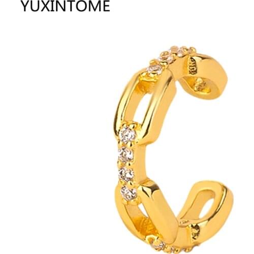 1PC Gold Silver Color Clip Earrings 925 Sterling Silver CZ Geometry Chain Ear Cuff Fack Piercing For women Accessories