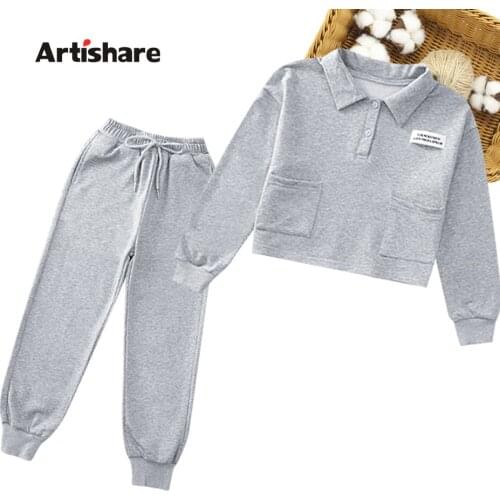 Girls Sport Clothes Solid Color Costume For Girls Sweatshirt + Pants Costumes For Girls Casual Style Kids Clothing