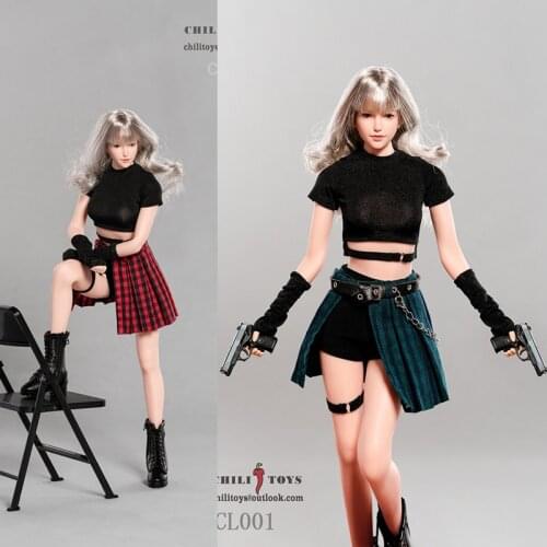 In stock 1/6 Female Crop Top Green Skirt Slim High Waist Shorts For 12'' Inch Figure Suit Toy CHILI TOYS