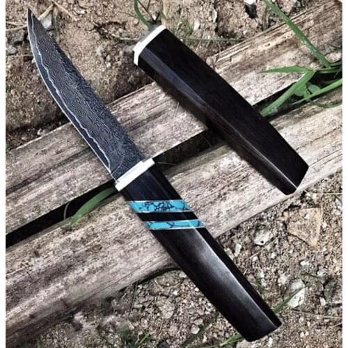 VG10 Damascus samurai style 60HRC sharp camping knife hunting Fixed Blade knife tactics Damascus Straight Knife