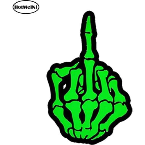 HotMeiNi Waterproof Car Styling VINYL STICKERS SKULL MIDDLE FINGER SKELETON AUTO MOTO CAR TRUCK TUNING 13cm x 7cm