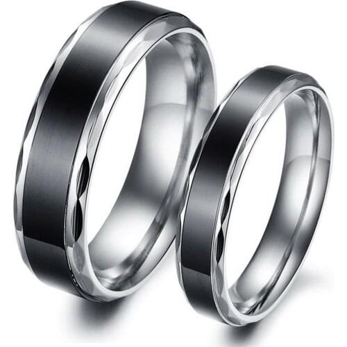 Vintage simple black stainless steel couple ring best gift for engagement Valentines Day