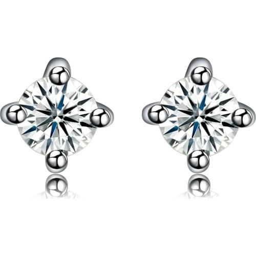 ZEMIOR Geometric Simple Women 925 Sterling Silver Stud Earrings Clear Cubic Zirconia Girl Small Earring Birthday Fine Jewelry