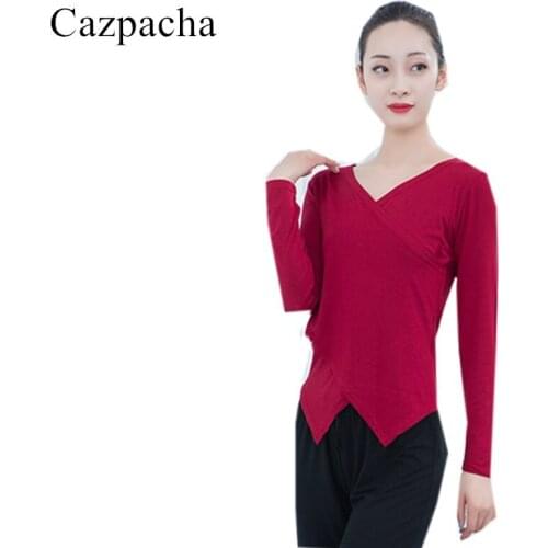 Cross Front Women Modal Yoga Dance Shirt Long Sleeve V Neck Modern Dance Trainning Practice Top Basic Wear Plus Size