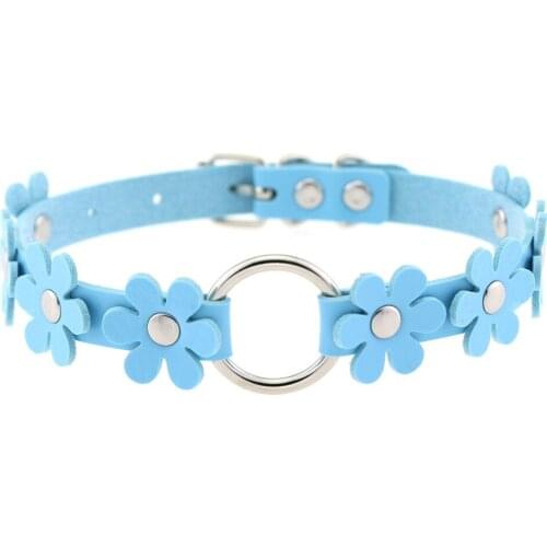 Daisy Choker Necklace For Women PU Leather Flower Collar Punk Rock Hip Hop Bondage Cosplay Festival Jewelry Gothic Accessories