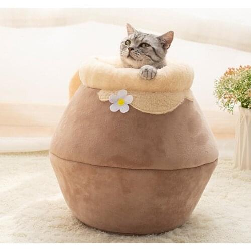 Winter Warm Cat Bed Plush Soft Portable Foldable Cute Cat House Cave Sleeping Bag Cushion Thickened Pet Bed Kittens Products