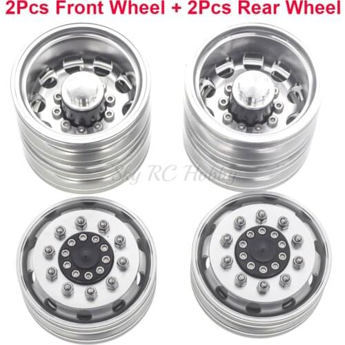 1/2/4PCS Alloy Metal Beadlock Front / Rear Wheel Rims Hubs for Tamiya 1:14 1/14 RC Tractor Trailer Cargo Truck Car Upgrade Parts
