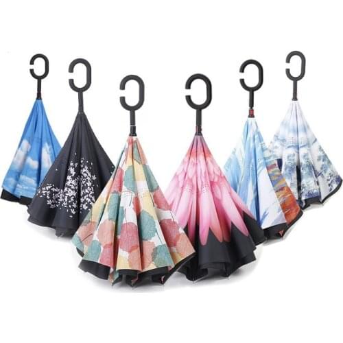 10pcs car reverse umbrella sunny and rainy umbrella double layer parasol straight pole umbrella