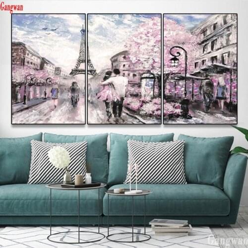 3Pcs Paris France Tower DIY diamond Painting Cherry Blossoms Lover Landscape Diamond Embroidery abstract couple Home Wall decor