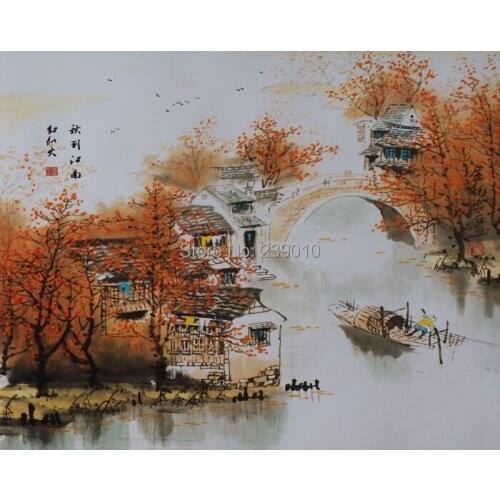 Free shipping impression canvas prints oil painting China Jiangnan landscape canvas painting home decoration picture on canvas