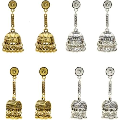 Bollywood Jewelry Oxidized color Long Tassel Drop Earrings Gold Jhumka Indian Traditional Tribal Ethnic Afghan Egypt Thailand