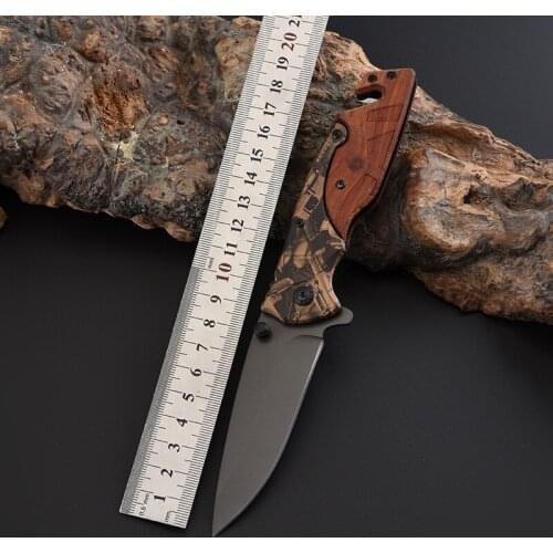 Color Wooden Handle Folding Knife Outdoor Multifunctional Camping Military Tactical Knife Quick Open Self-defense Knife