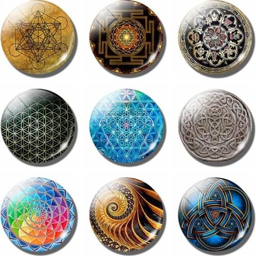 Flower of Life 30 MM Fridge Magnet Sacred Geometry Mandala Yoga Glass Dome Magnetic Refrigerator Stickers Note Holder Home Decor